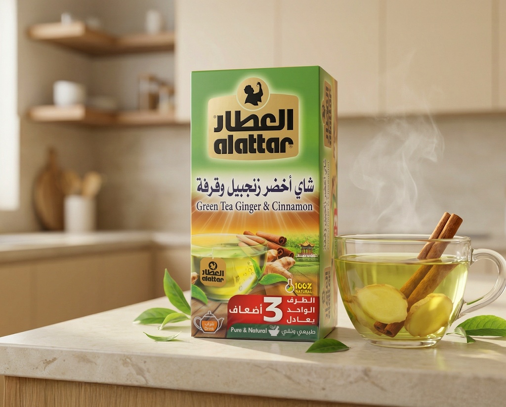 [V0302] العطار شاي اخضر زنجبيل و قرفة